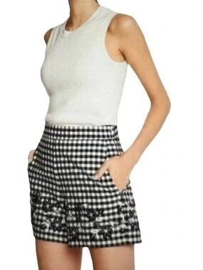 ANN TAYLOR BLACK & WHITE PLAID EMBROIDERED CASUAL BOHO SHORTS CHINO SIZE: 6 NWT